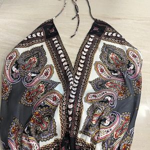 Silky Plunge Front Paisley Women Bodysuit
